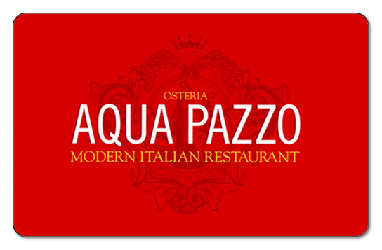 Aqua Pazzo logo on a red background